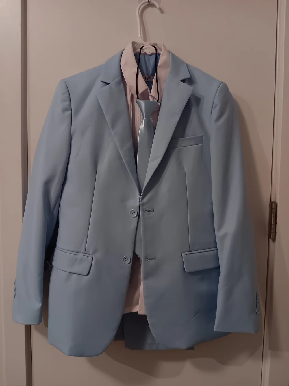 Boy's Light Blue Two-Button Suit Jacket with Matching Tie Vest Shirt and Pants